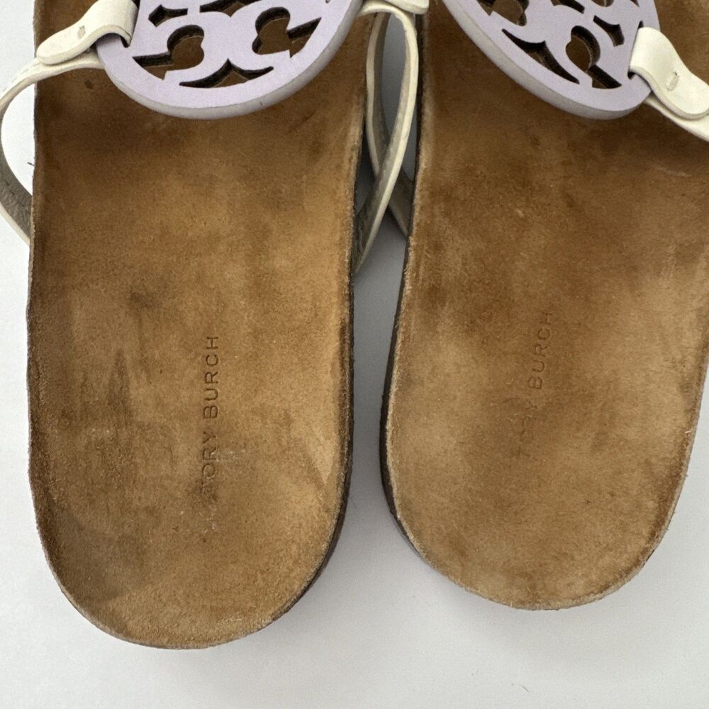 TORY BURCH Miller Cloud Thong Sandal Ivory White Leather Cork Footbed Size 12 - Picture 5 of 9